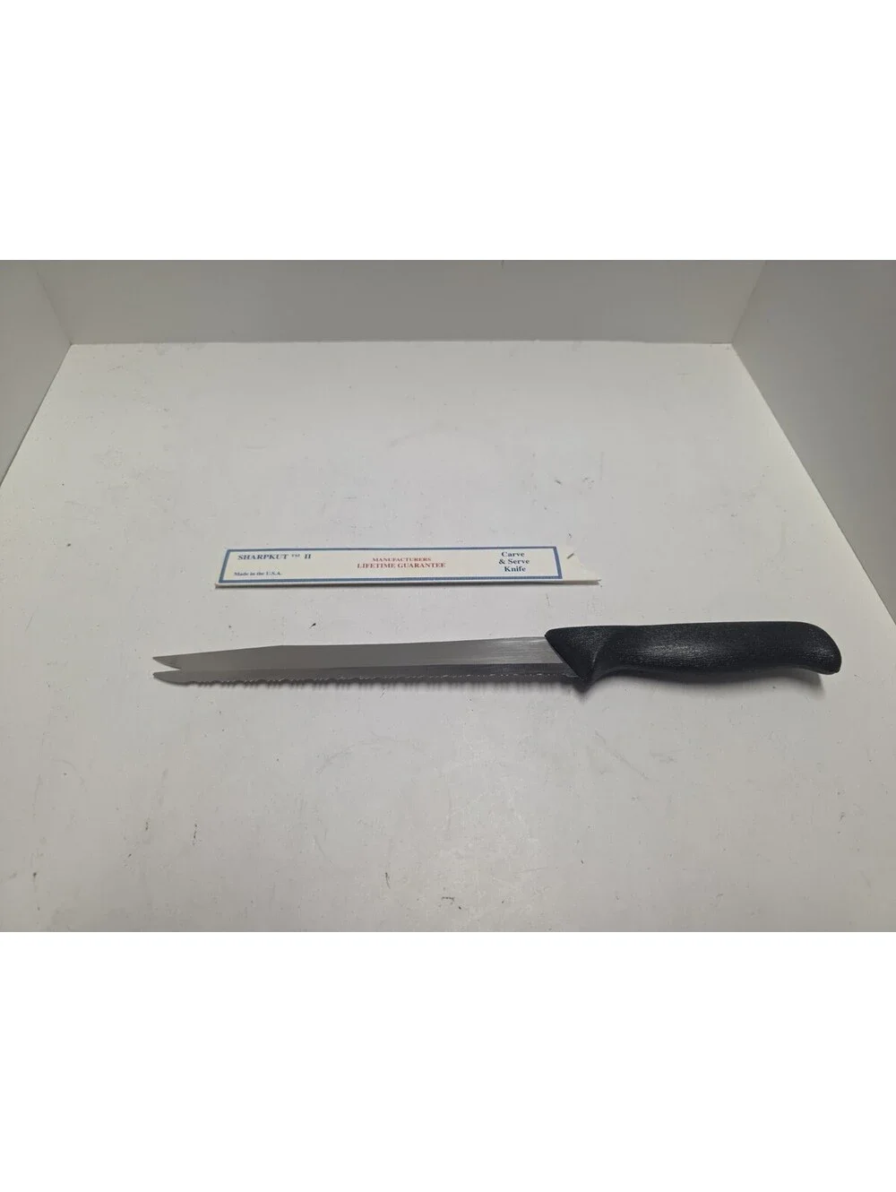 Vintage Quikut Sharpkut II Carve & Serve Knife Serrated Stainless Use w/ Sleeve